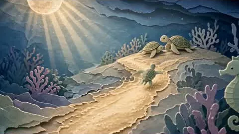 A shining path lights the little turtle home